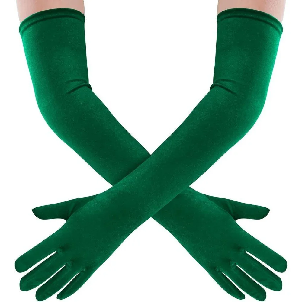 Women's Green Velvet Long Gloves Elbow Length Costume Flapper Evening Banquet